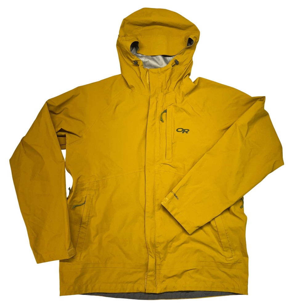 Outdoor Research Rain Jacket Men Large Yellow Excellent AscentShell Hooded Shell